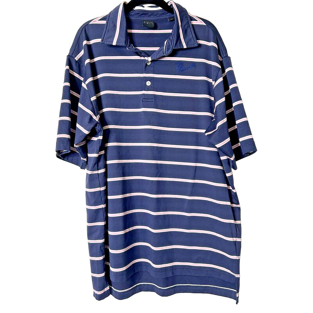 Dunning Golf Men Size L Coolmax Polyester Blend Blue Pink Stripe Southern Hills